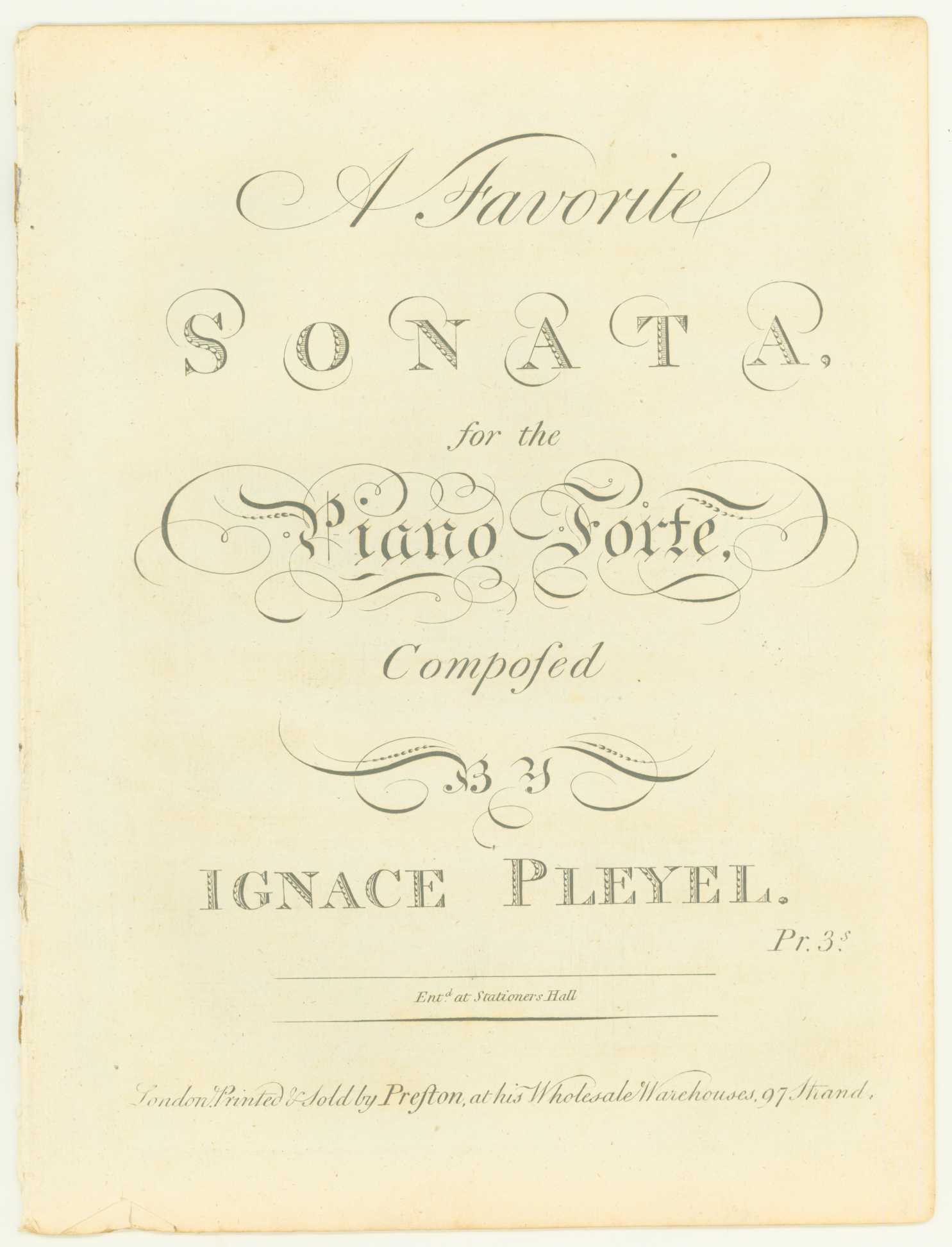 Pleyel, Ignaz - A Favorite Sonata, for the Piano Forte